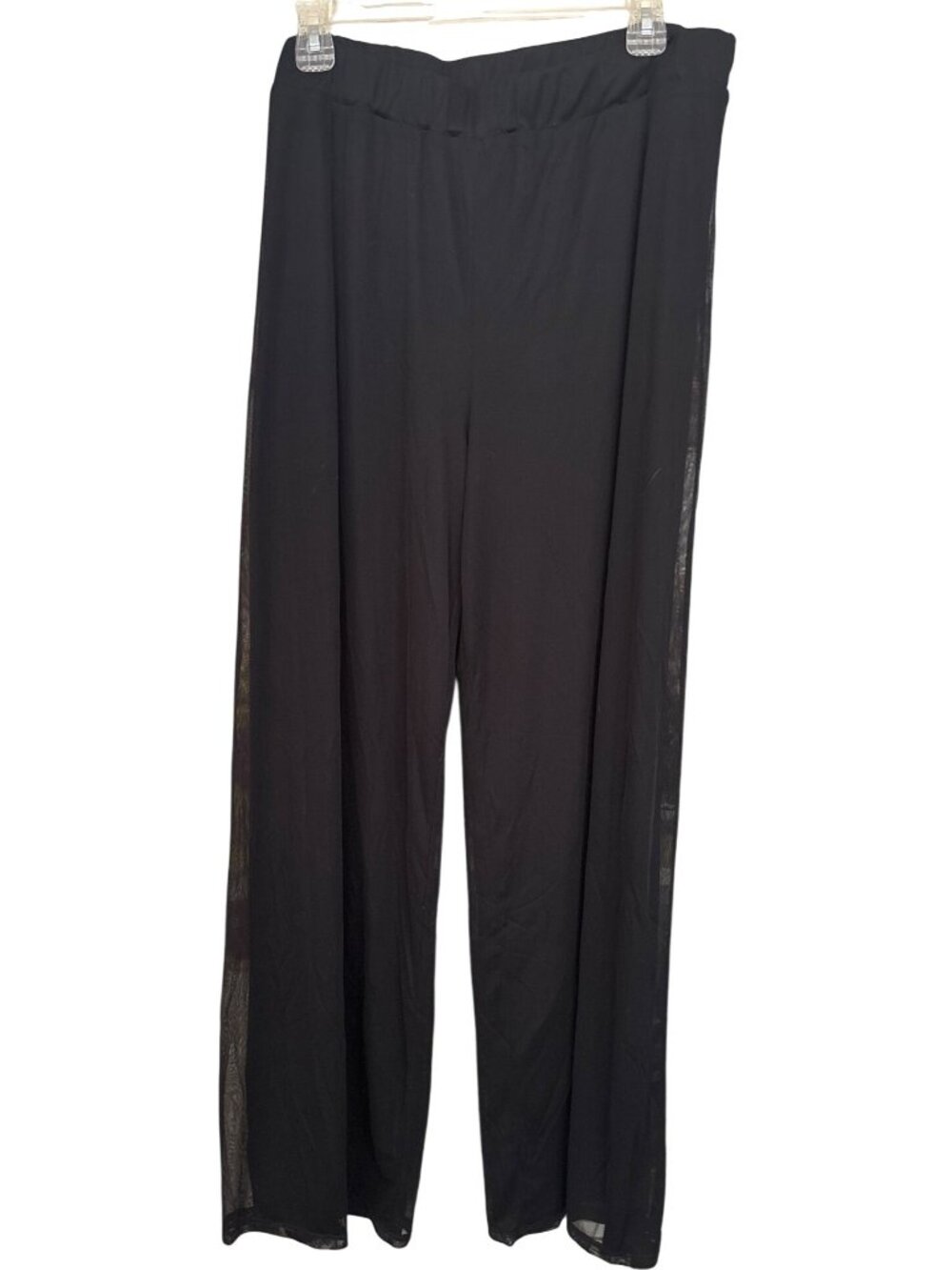 I.N. Studio Black Mesh Overlay Wide Leg Pants Elastic Waist Womens XL Party TALL